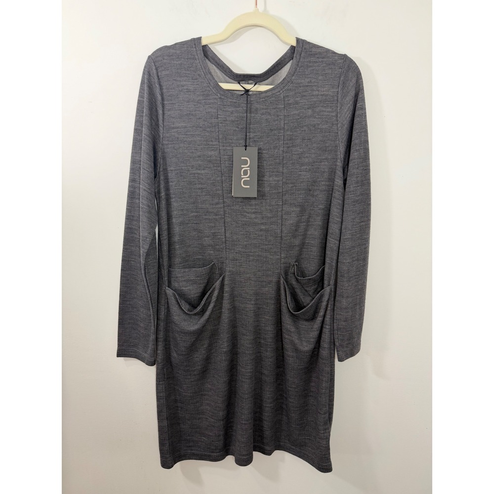 Nau Womens Heather Gray Wool Blend Long Sleeve Pocket Shift Dress Size M NWT